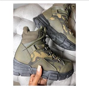 Green fashionable combat boots